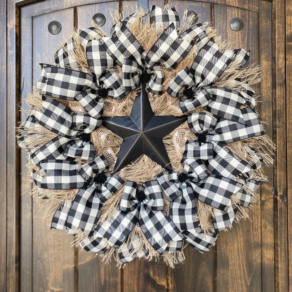 Farmhouse Wreath, Buffalo Plaid Wreath